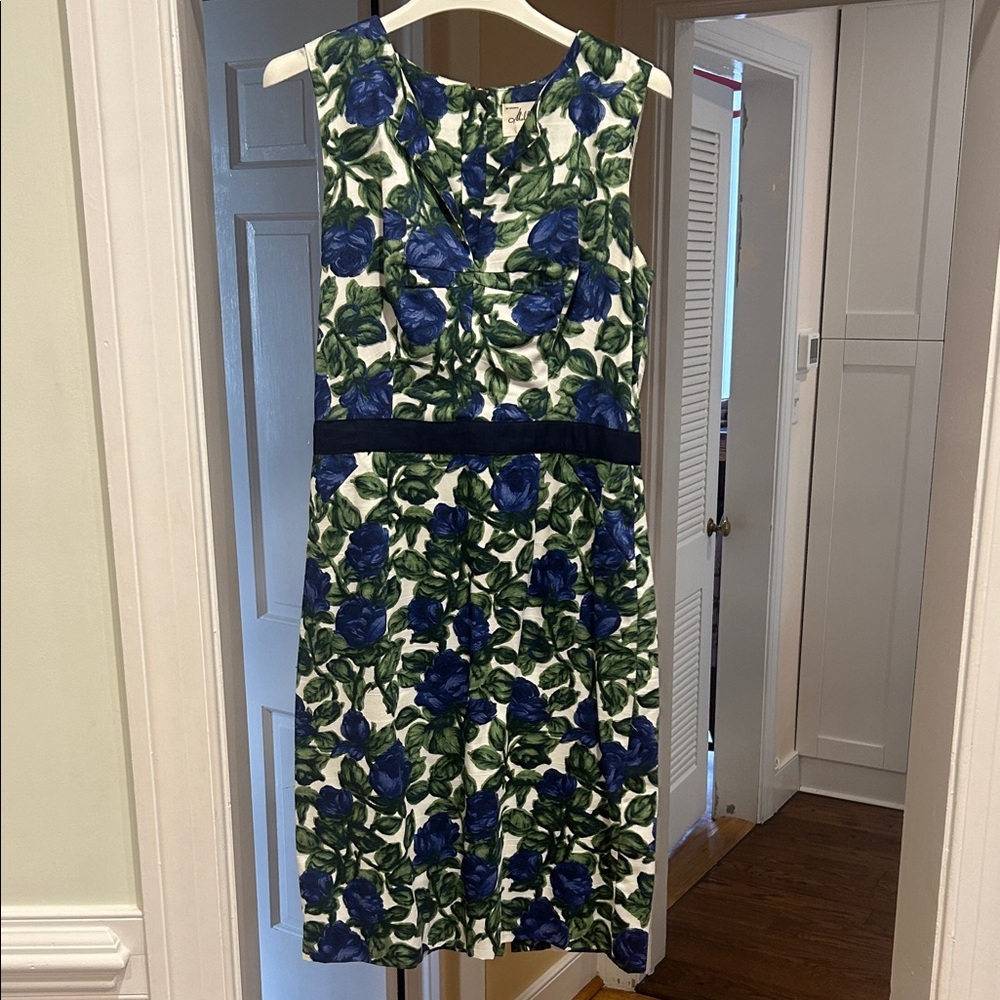 Milly Blue and Green Floral Midi Dress
